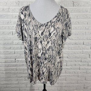 Maurices 24 7 Womens Top 2 2X Plus Cap Sleeve Black White Animal Print ANI54E